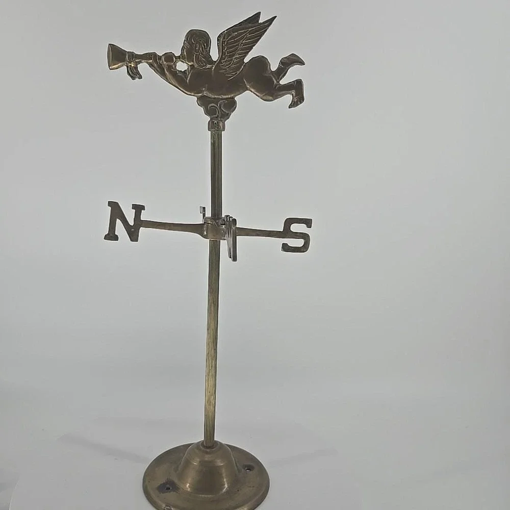 Vintage Brass Angel Gabriel‎ 16 Inch Desktop Weathervane Trumpeting Cherub Decor
